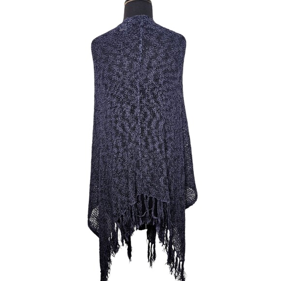 COLDWATER CREEK Knit Shawl Womens One Size Wrap Fringe Blue Poncho Boho Coverup - Picture 7 of 9